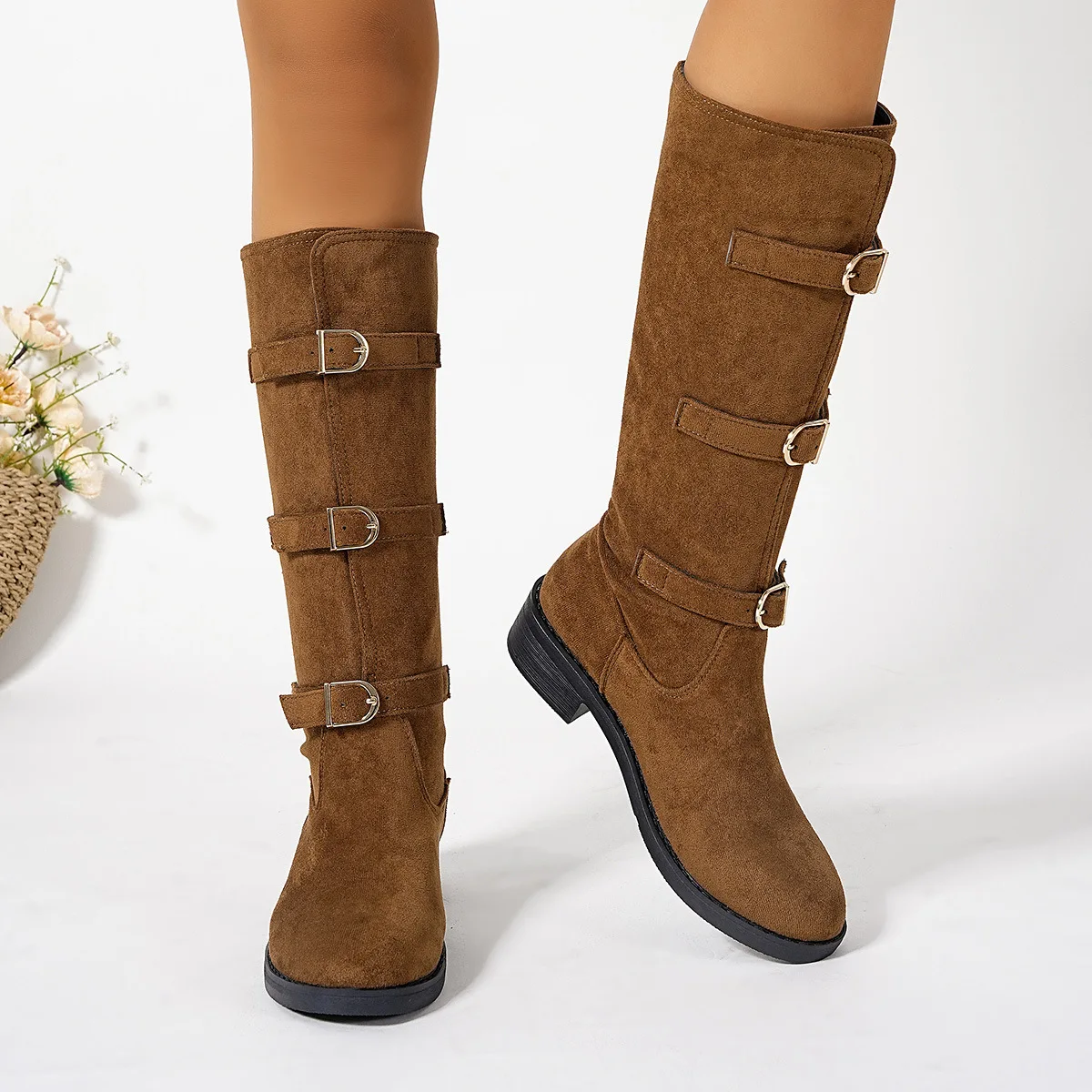 

2025 New Retro Women's Boots, High Quality Versatile Belt-buckle Knight Boots, Women's Boots for European and American Fashion