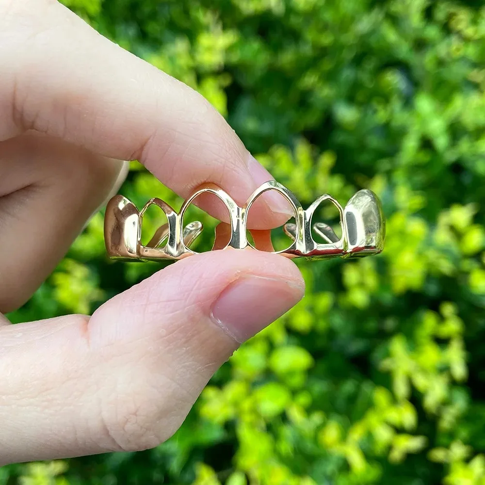 Klassische 4-Hohlzahn-Grillz 6/6 Set Hip-Hop Gold Silber Siebenfarbige Zahnkappen Unisex-Schmuck für Cosplay – Detail 10