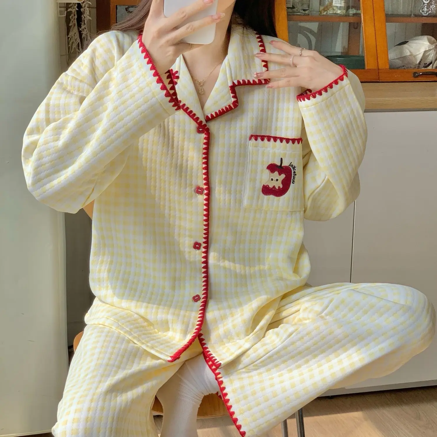 Conjunto de pijamas para mujer, pijamas cálidos de invierno para mujer, ropa de hogar a la moda, pijamas bonitos y suaves, regalo de Navidad