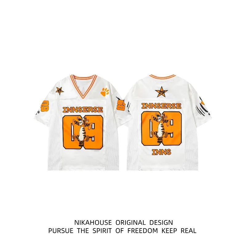 

Лето 2022, Y2k, европейский и американский кампус, новый стиль, модная футболка с v-образным вырезом для взрослых, профессиональная молодежная повседневная футболка с 3D принтом и коротким рукавом