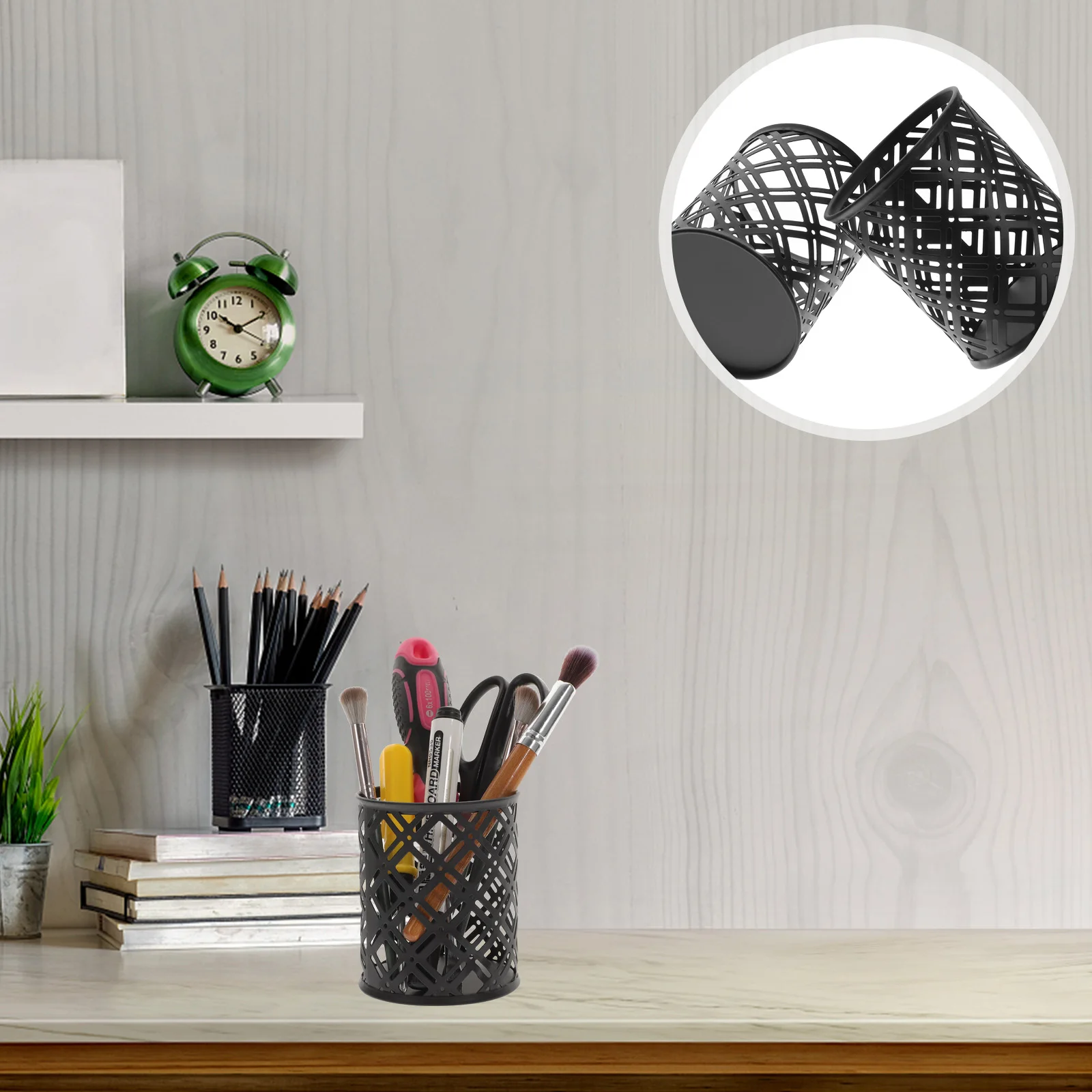 

2pcs Metal Pen Holder for Desk Office Organizer Mesh Pencil Cup Storage Rack Non-Slip Large Capacity Kids Teachers Friends Gift