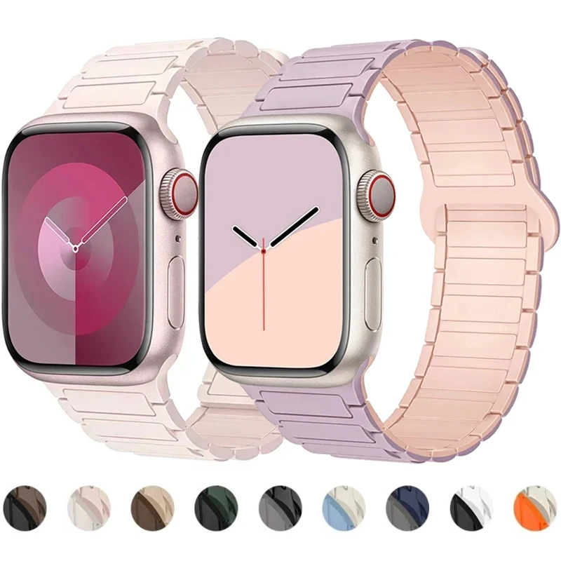 애플 워치 밴드용 마그네틱 루프 실리콘 팔찌, iWatch 시리즈 9 8 7 6 5 4 3 Se 울트라 2 스트랩, 44mm, 40mm, 49mm, 45mm, 41mm, 38mm