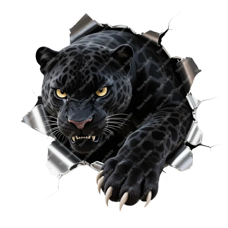 Three Ratels CAA112 Fierce leopard breaks through hole wall stickers for home decoration Personalized door stickers Car body dec