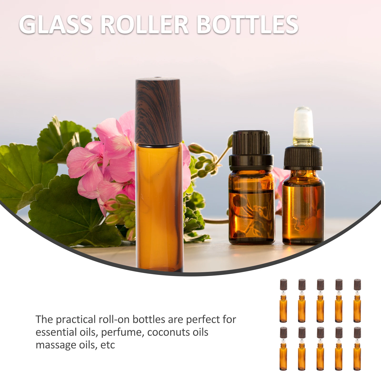 

10pcs 10ml Brown Glass Bottles Wooden Cap Roller Ball Essential Oil Perfume Travel Mini Portable Storage Vials