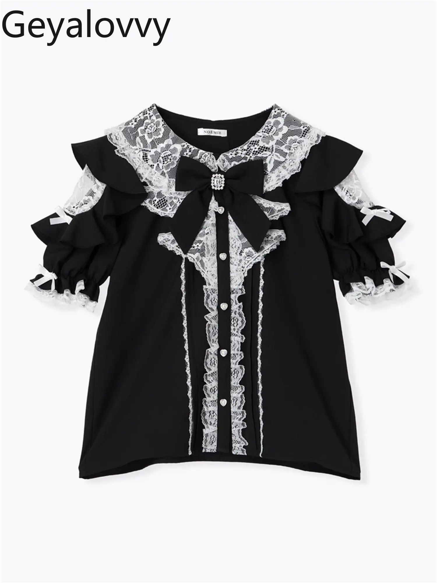 

Japan's Original New Product Lace Women's Blouses Sweet Bows Cute Lace Short-sleeved Shirt Fashion Elegant Blouses Femme