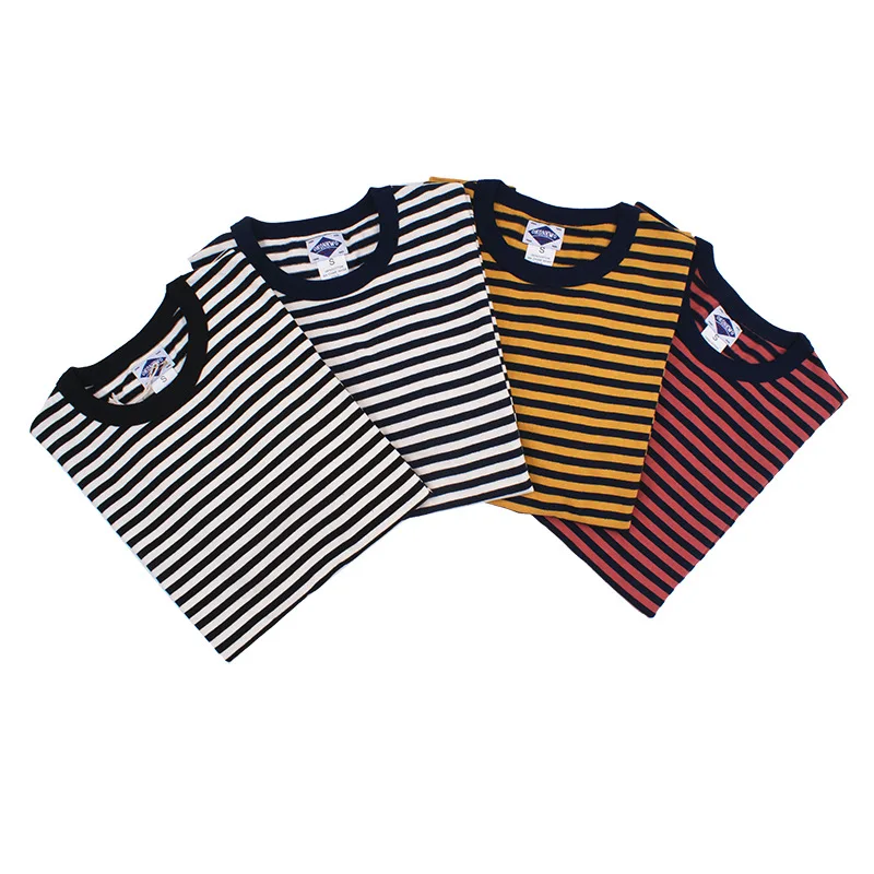 Ok8105 Men T-Shirt Summer Personality Fashion Youth Slim Fit Round Neck Color Matching Pinstripe Short Sleeve Thick Pullover Tee