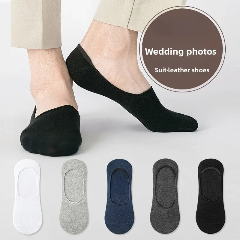 1/3/5 Pairs Invisible Mens Boat Short Socks Summer Non-slip Silicone No Show Running Slippers Cotton Black White Sports Socks