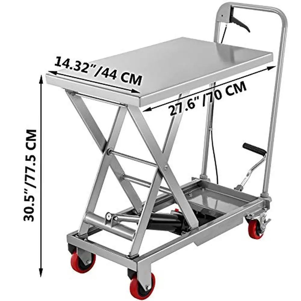 Hydraulic 500LBS Capacity Scissor Lift Table Cart Manual Steel Material Cart w/ 4 Wheels 28.5-Inch Lifting Height Material