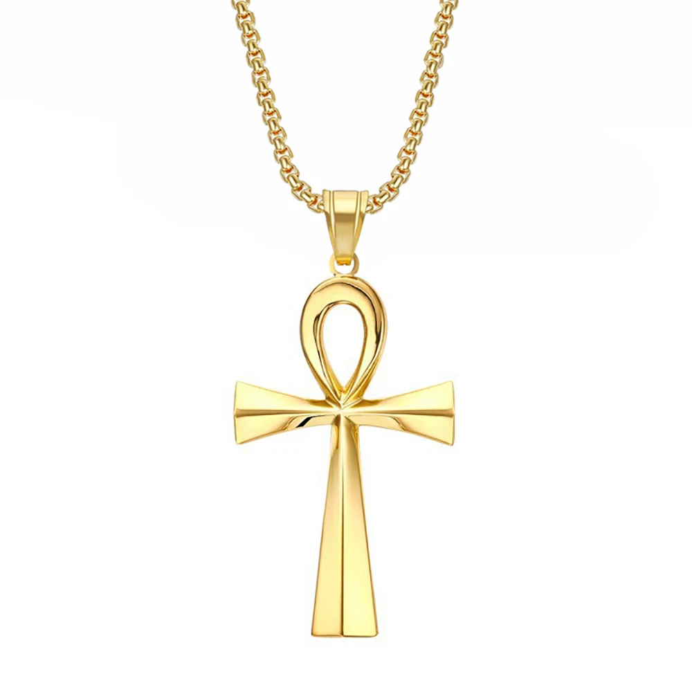 Ancient Egypt Ankh Cross Charm Pendant Gold Silver Color Stainless Steel Amulet Necklaces For Women Men Egyptian Jewelry Gifts