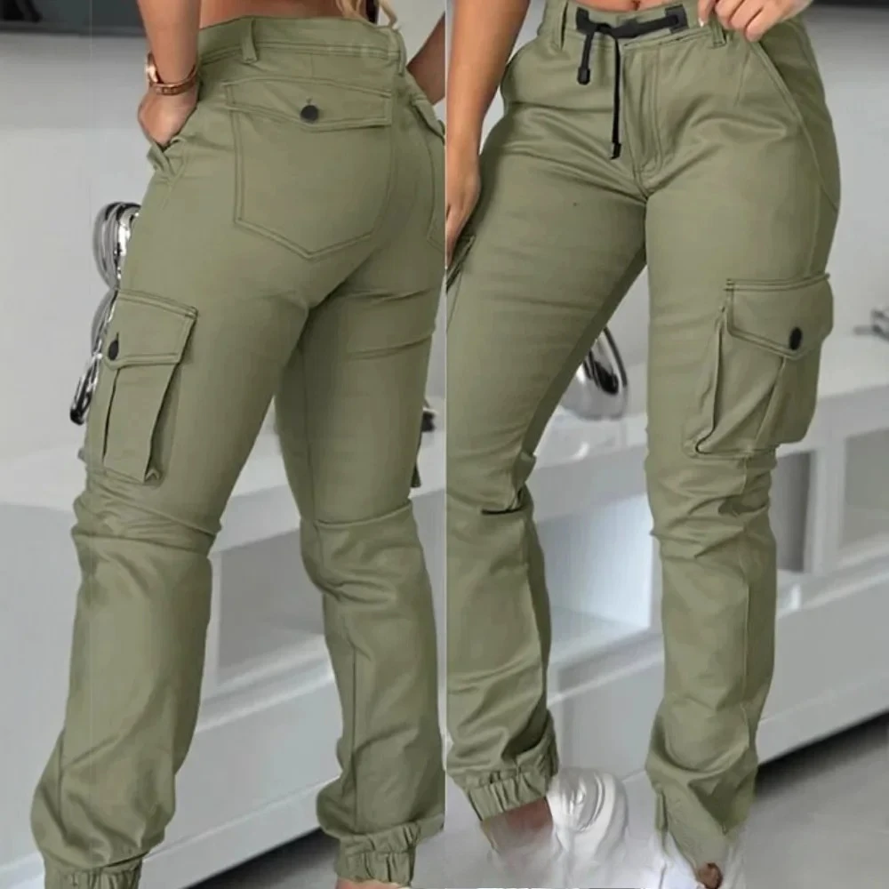 Pantalón Cargo para mujer, pantalones largos Y2k, ropa de calle para correr, Capris de cintura alta, pantalones rectos con botones y bolsillo empalmado, novedad de primavera y otoño