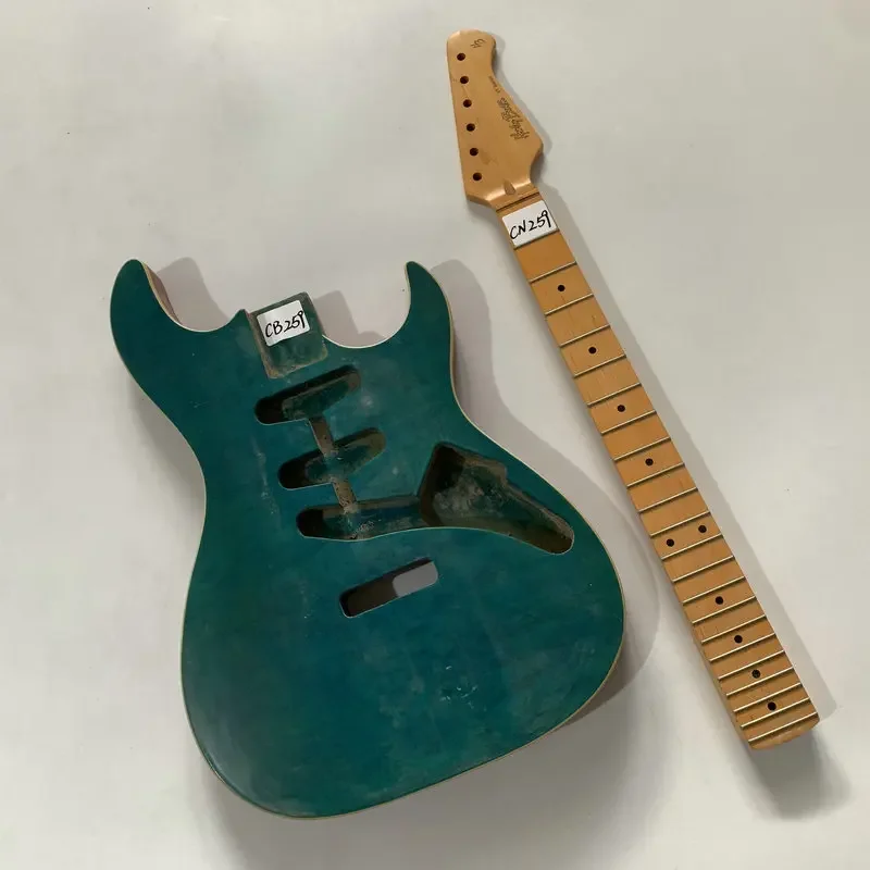 CN259+CB259 Green Color Quilted Maple+Solid Redwood Body with 22 Fret Maple Neck One Set for DIY Replacement SSS Pickups