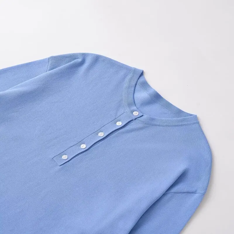 Automne nouveauté femmes tricoté Long Sve rond Ne plat aiguille tricots bouton coupe ample Faion trajet Sle