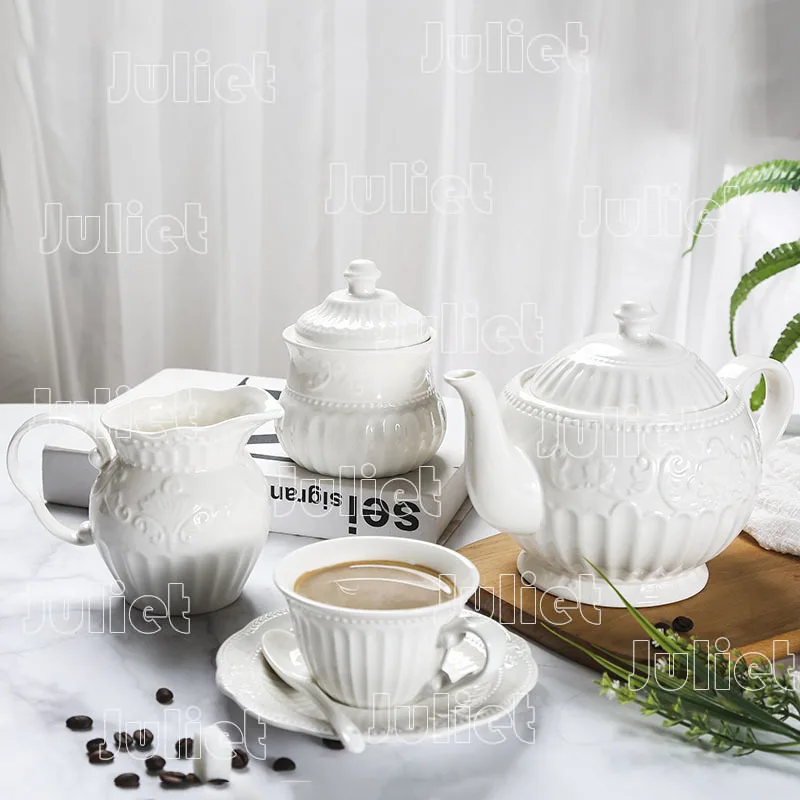 Jug Jar European Style Tea Cups and Tea Tray Retro Ceramic Sugar Milk Pot Classic Pattern Milk Cup and Tea Tray Household Use