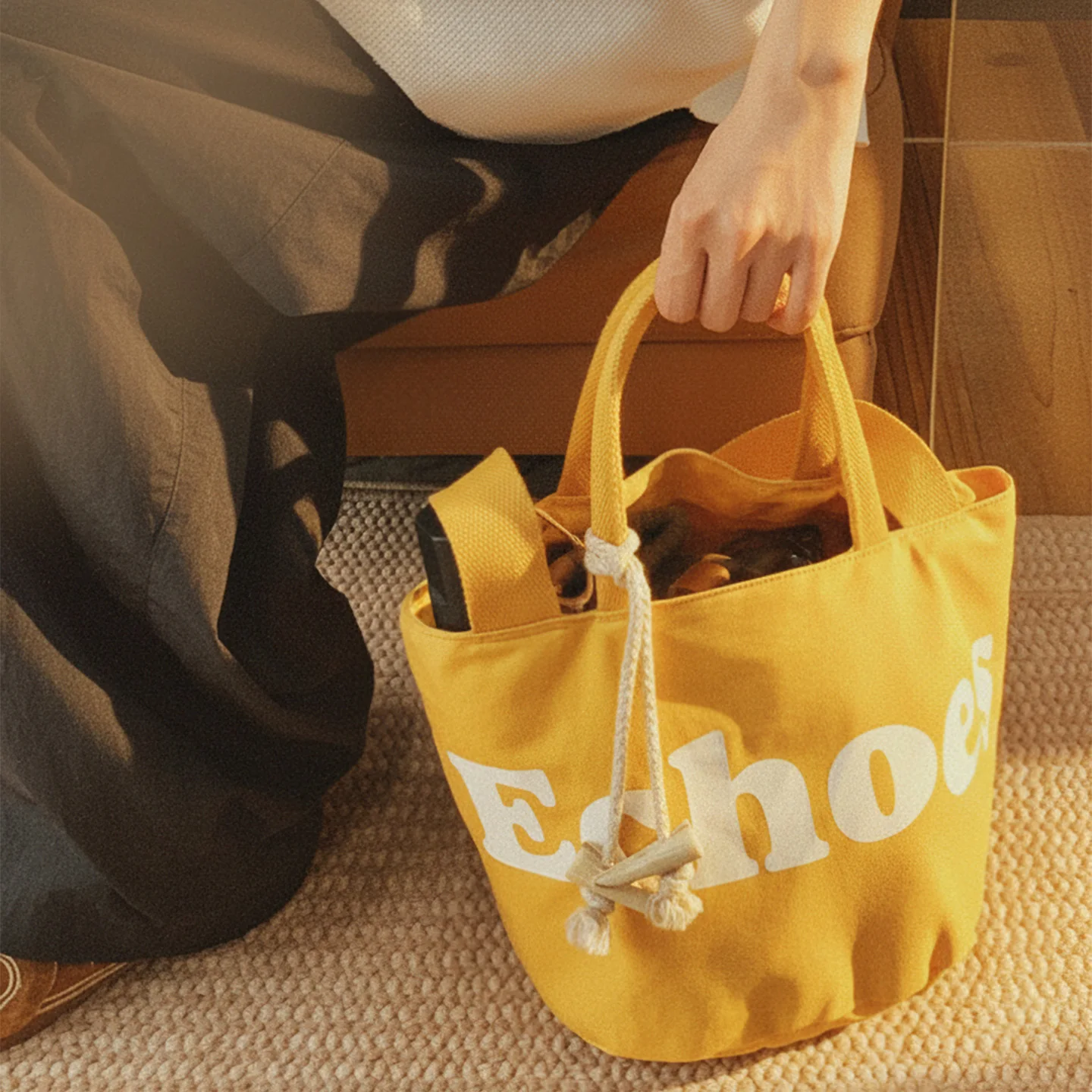 

Maden Women's Yellow Canvas Bucket Bag Letter Printed Casual Tote Shoulder Crossbody Bag Lightweight Daily Commuter Carryall