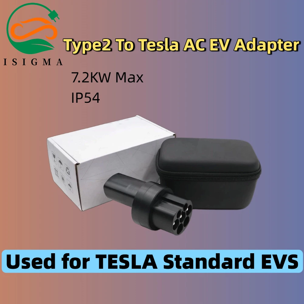 

Isigma Type 2 to Tesla NACS EV Adapter Convertor 32A 1Phase AC 7KW Charging Converter Adaptor for Type2 EV Charger Tesla Model Y