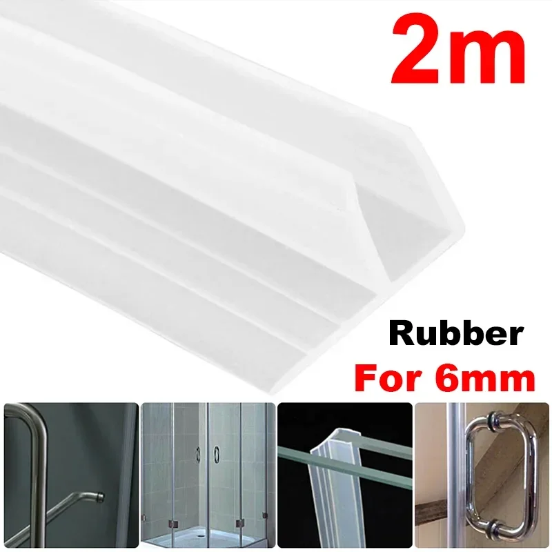 Strip segel pintu layar Shower kamar mandi, Strip segel pintu karet transparan tahan air untuk pintu kaca 6mm tipe F 2m