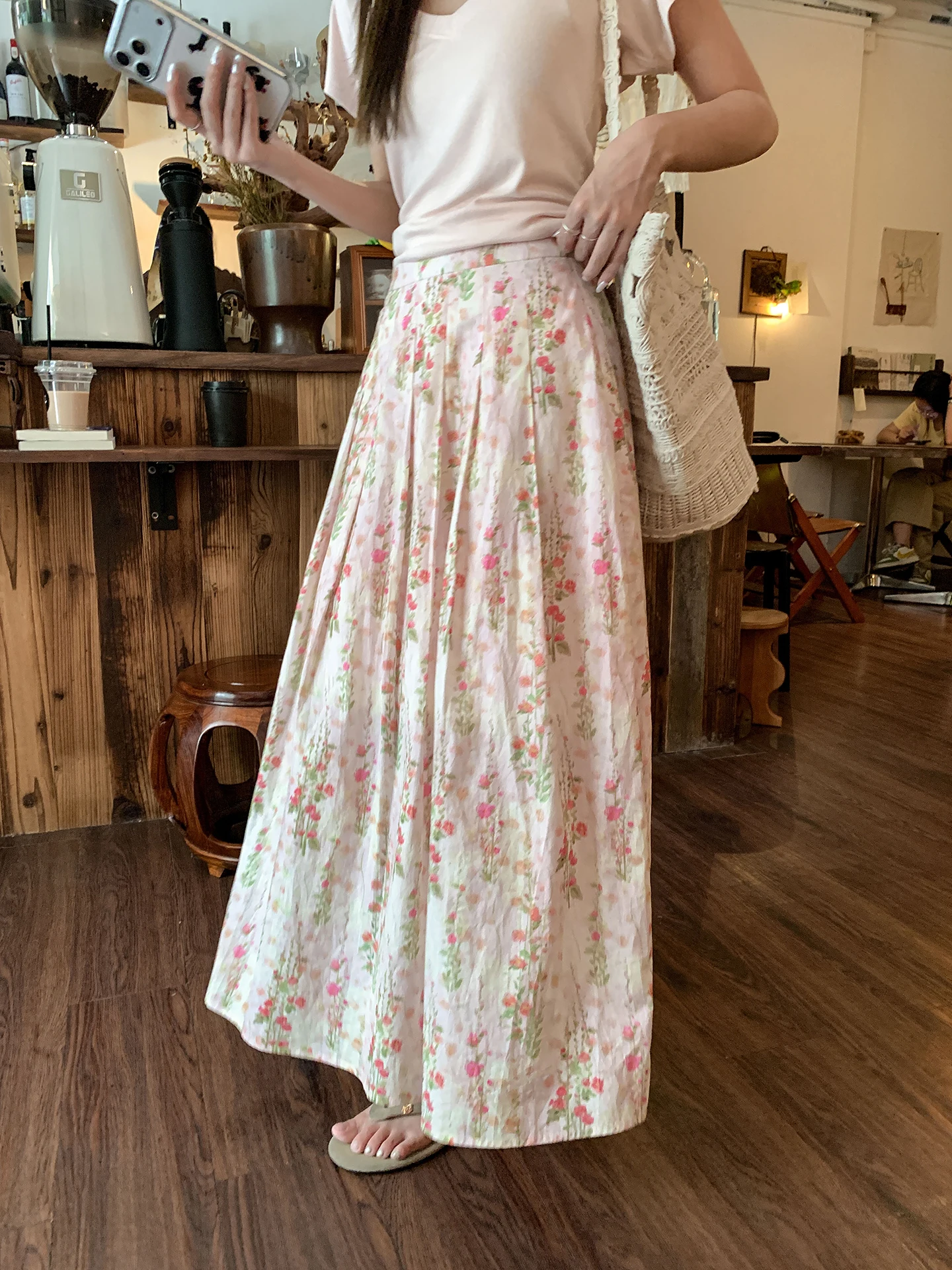 

Розовая юбка миди А-силуэта с цветочным принтом и высокой талией, женская, свободного кроя, уникальная, привлекательная, хлопковая, повседневная, средней длины