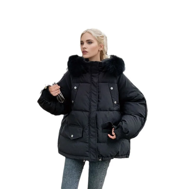 Women\'s Winter Jacket Winter Women\'s Fur Collar Thicken Warm Cotton Jacket Female Pocket Loose Jacket For Women Padded Jacket