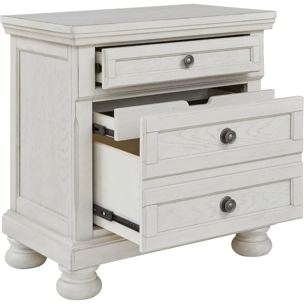 منضدة كلاسيكية بيضاء ذات درجين