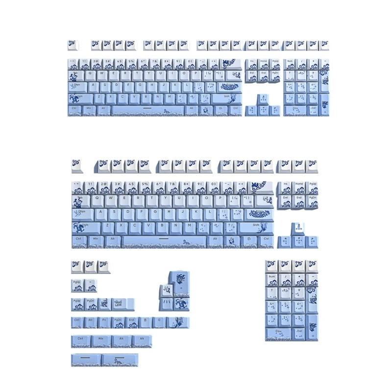 108/135Keys Thick PBT Keycap Set Blue and White Porcelain Double Shot Keycaps