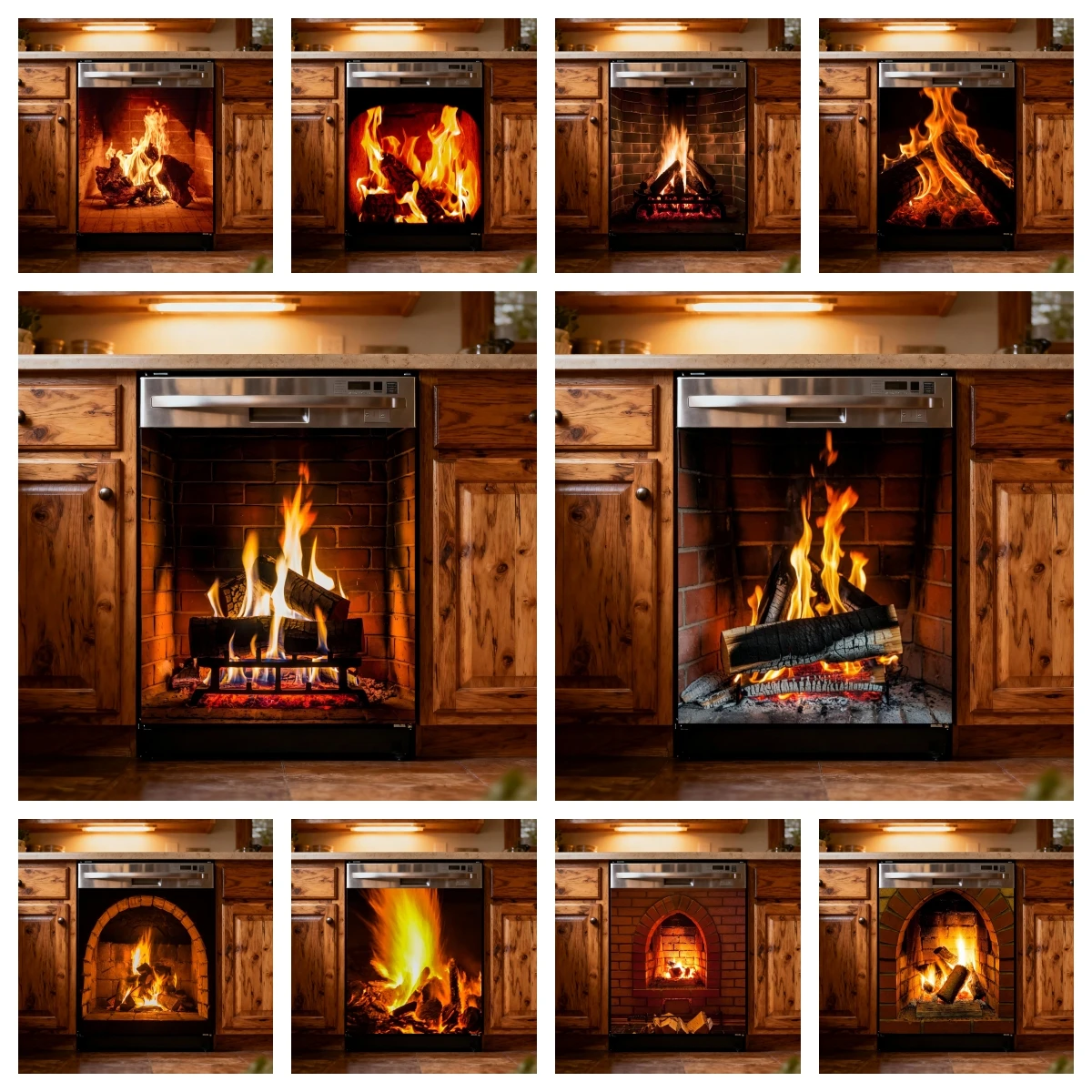 Fireplace Illusion Dishwasher Door Sticker Self‑Adhesive PVC Waterproof Dishwasher Washing Machine Door Art Mural Decals