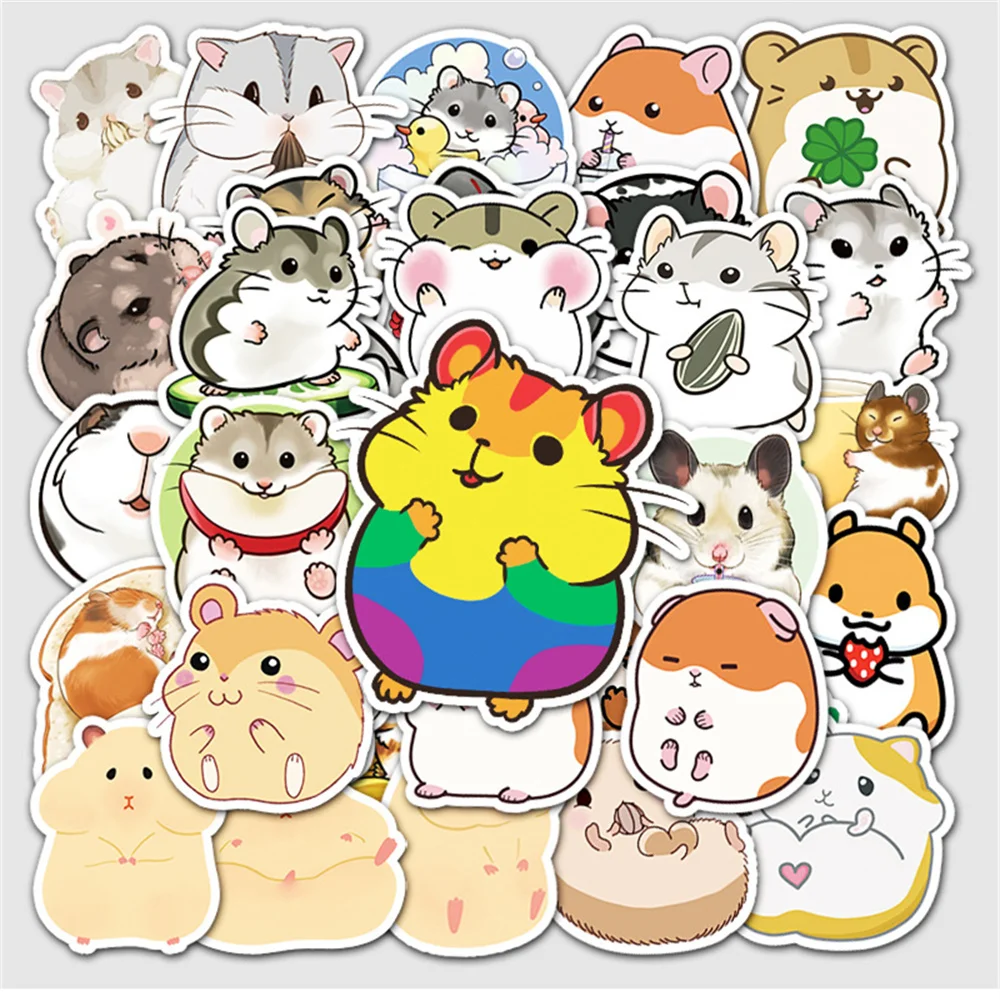 10/30/50PCS Cartoon Hamster Cute Animal Personality Creative Sticker Desk Computer Phone Skateboard Waterproof Sticker Wholesale