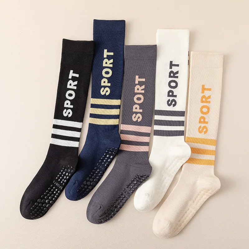 

Long-tube Cotton Striped Yoga Socks Unisex Calf Stocking Silicone Anti-slip Floor Socks Pilates Socks Fitness Dance Sports Socks