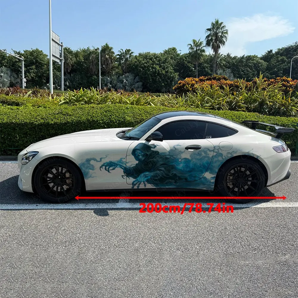 2pcs Icy Blue Reaper Splatter Car Side Wraps, Self-Adhesive PVC Waterproof & Scratch-Resistant Stickers, Car Accessory Gift