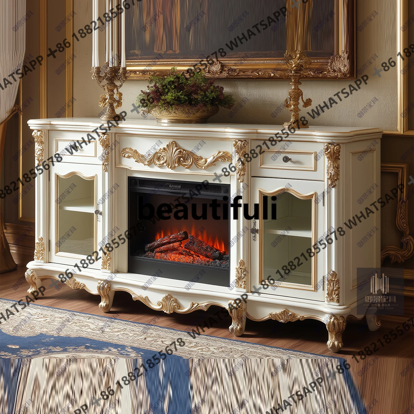 

European classical fireplace cabinet wall stove integrated display with filter element decoration cabinet