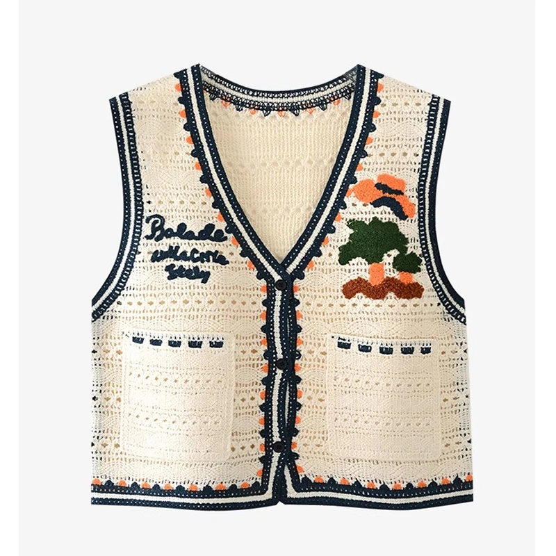 

Women Crochet Vest Button-up Pocket Front Sleeveless Jacket Openwork Waistcoat Summer Beach Cover Up Vintage Boho Outfit