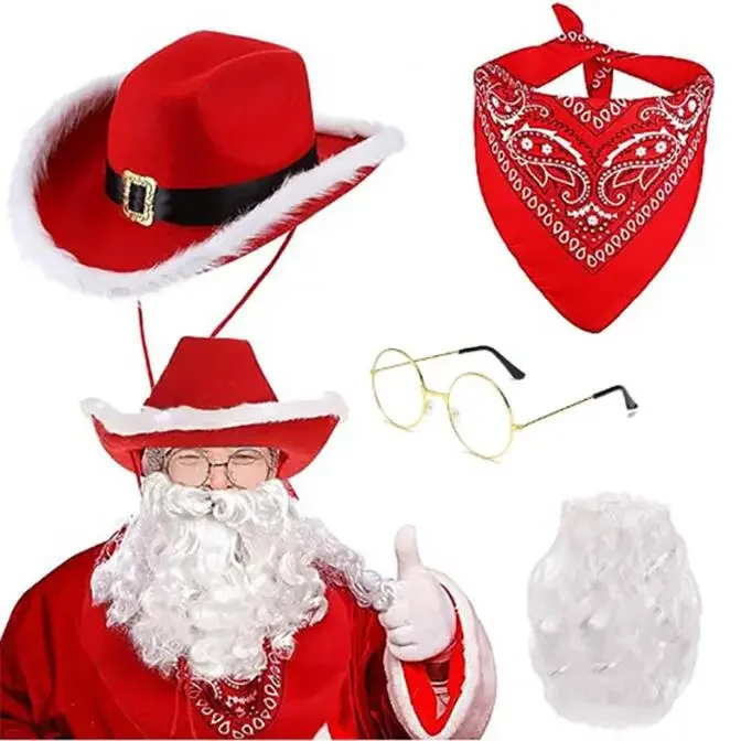 2024 NEUE Santa Kostüm Set Bart Weihnachten Santa Kostüm Zubehör für Männer Frauen Cosplay Party fantasia masculina adulta Santa hut