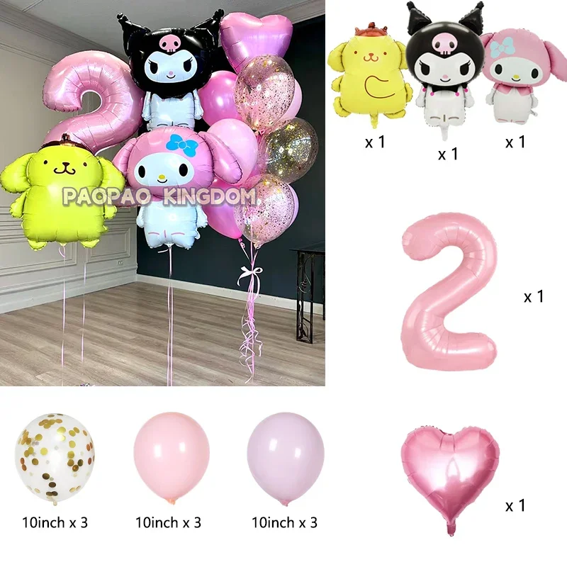 Cartoon Kuromi My Melody Themen-Folienballons Set Latexballons Kindergeburtstagsparty Dekoration Zahlenballon Globos – Detail 5