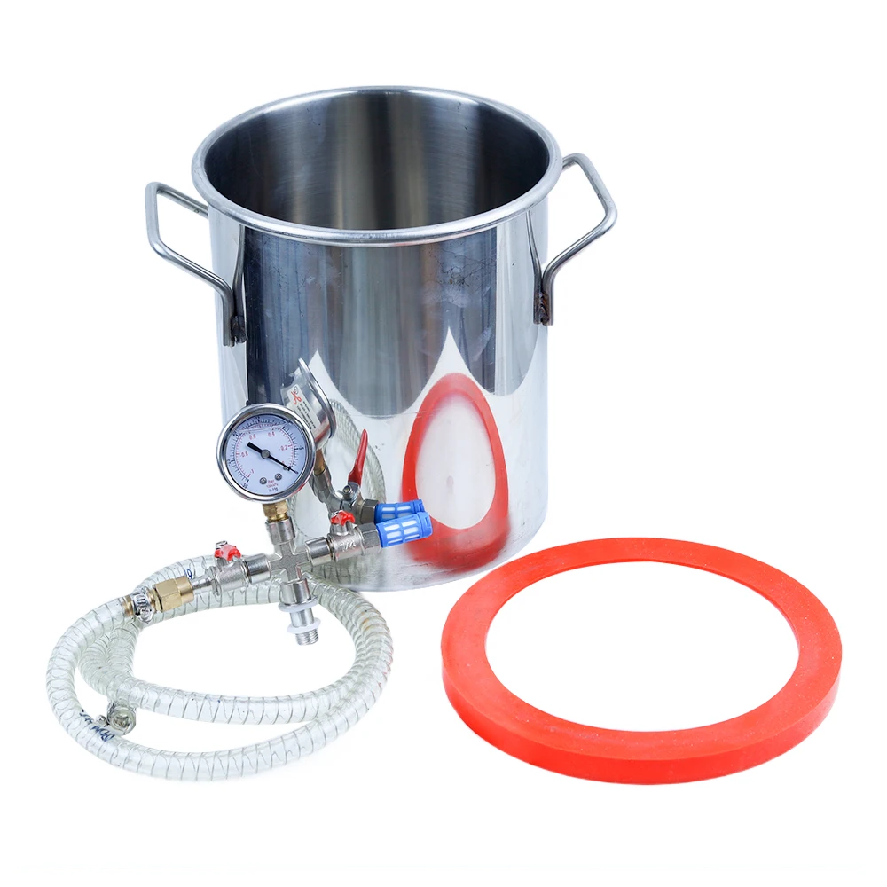 20CM Vacuum Defoaming Tank Barrel Stainless Steel Vacuum Chamber Crystal Glue Maker for Epoxy Resin Silica Gel 6L