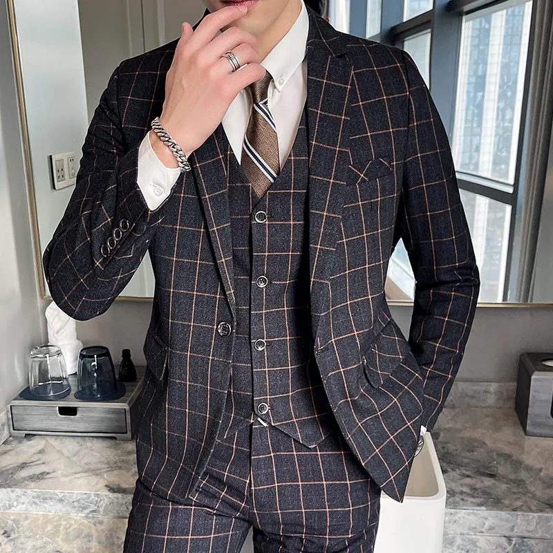 ( Jacket + Vest + Pants ) Business Suit 3 Piece Set  Boutique Mens Business Suit Slim Straight Pants Suit Separates for Wedding