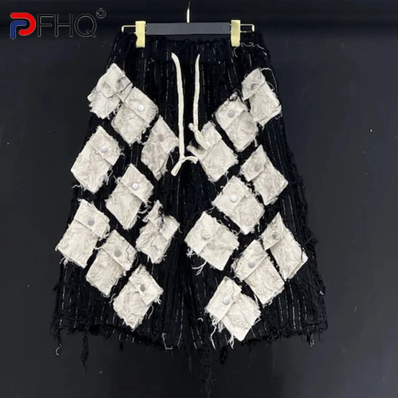 

PFHQ Men's Summer Denim Shorts High Street Drawstring Multi Pockets Design Outdoor Haute Quality Male Avant-garde Pants 21Z4843