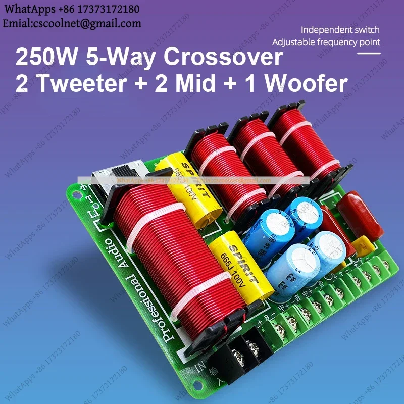 k06 1PCS 5 Way 250W Professional Speaker Frequency Divider Stage Home Theater High Power Audio Crossover