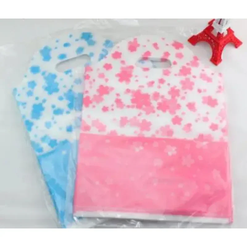 flower blue shopping plastic gift bags with handle/ pink plastic bags shopping large for clothes 16*26cm