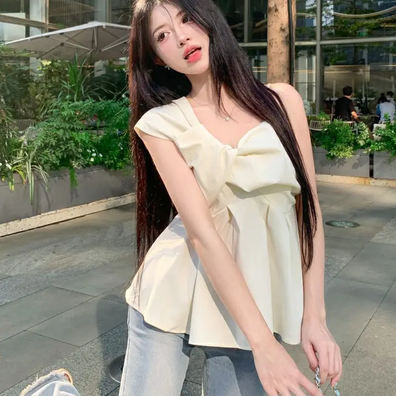 Irregular Camis Women Ruffles Hotsweet Bodycon Fashion Solid Casual All-match Korean Version Summer Girlish Backless Streetwear