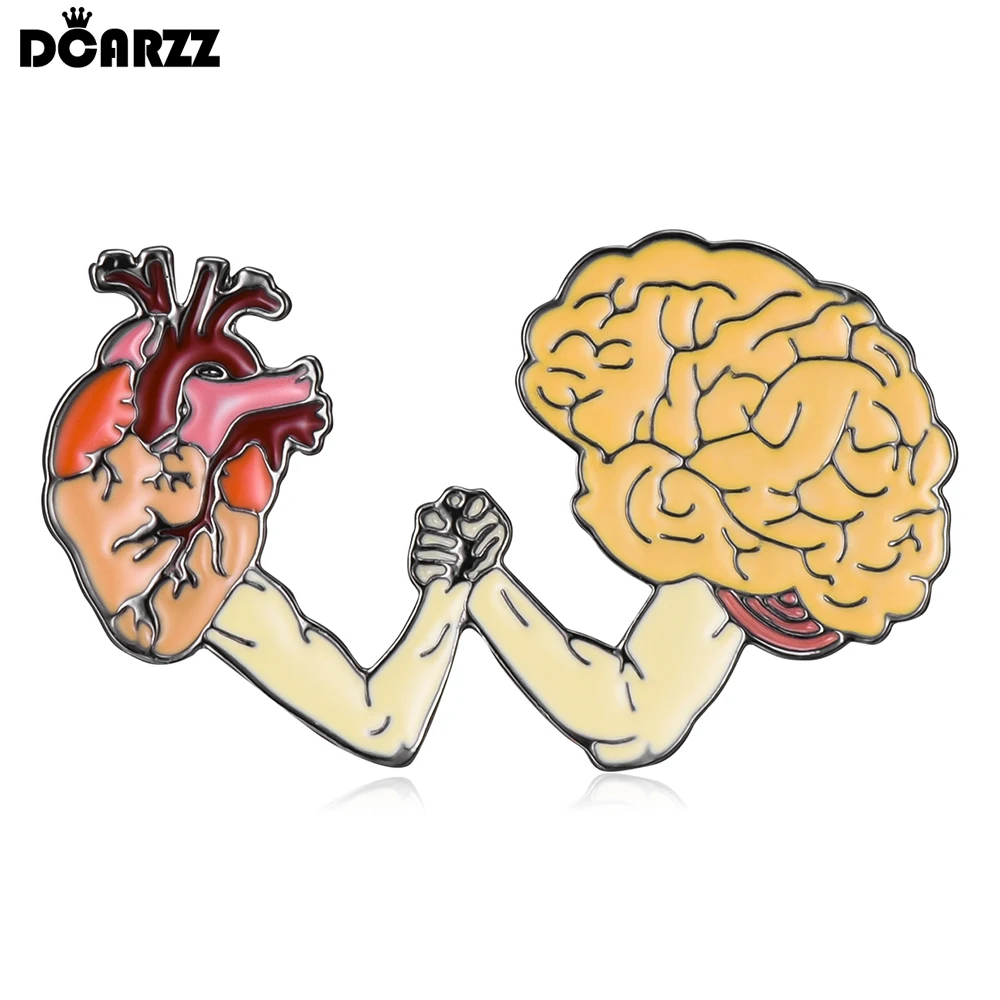 DCARZZ Heart and Brain Handshake Pin Brooch Funny Anatomy Biology Medical Badge for Women Men Special Gift