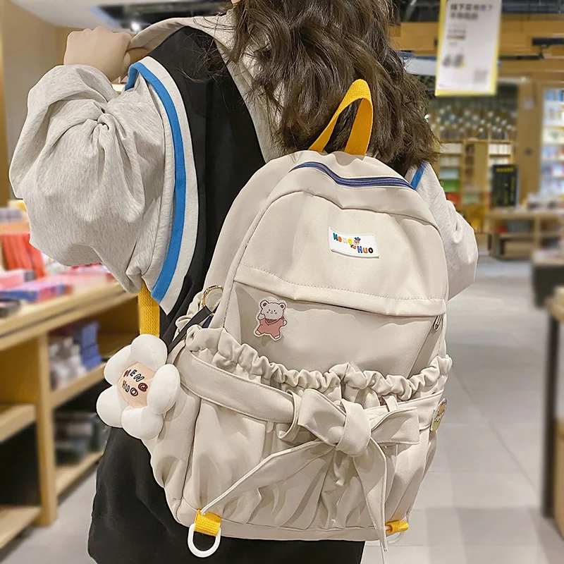 

Ladies Nylon Travel Laptop Backpack Cute Bow Waterproof Female College Backpack Trendy Women SchoolBag Girl Fashion Kawaii Bags