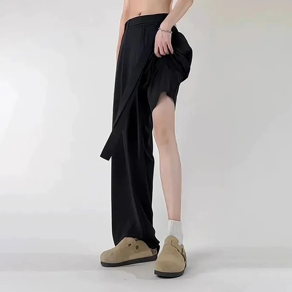 Summer New Men's Solid Color Straight Suit Trousers Korean Style Fashion Trend Leisure Loose Simple Breathable Men's Bottoms