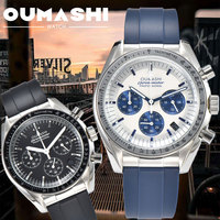 41mm silver men's watch VK63 movement quartz chronograph sapphire glass rubber strap business men's waterproof wristwatch 10Bar