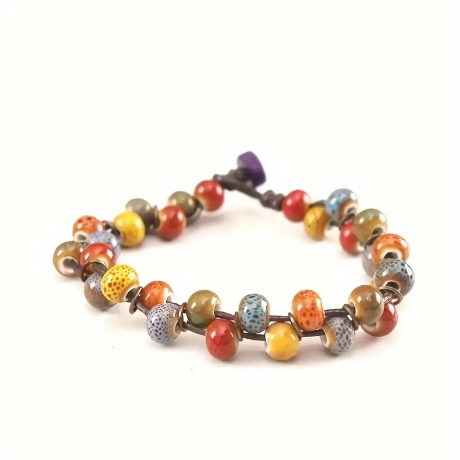 Boho-Chic Handwoven Ceramic Bead Bracelet - Earthy, Colorful Design for Everyday Elegance & Market Stalls