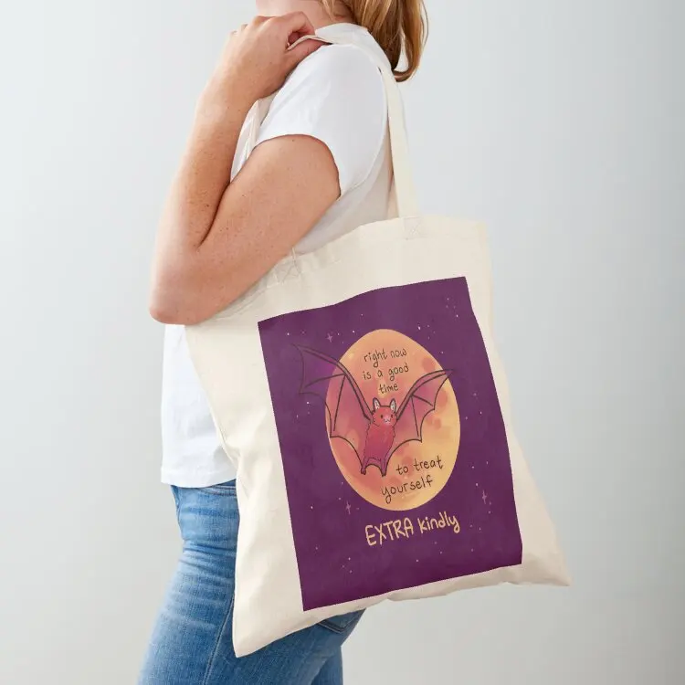 Right Now is a Good Time to Treat Yourself EXTRA Kindly Bat and Moon Tote Bag canvas tote bags Beach bag Customizable tote bag
