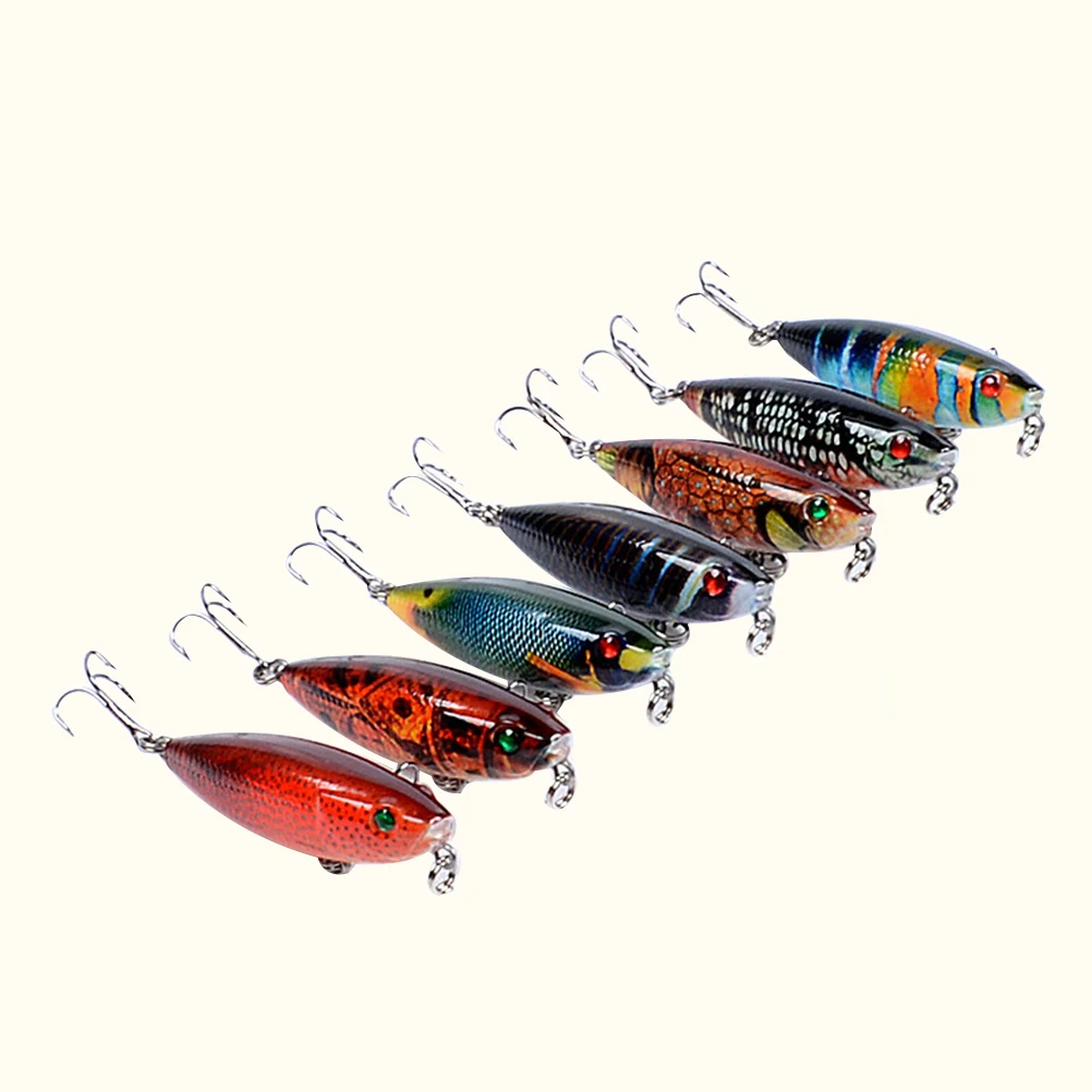 

7 pcs Floating Pencil Hard Bait Lures Life-like Fish Shape Reusable Strong Treble Hook Suitable for Carp Bass Fishing Baits