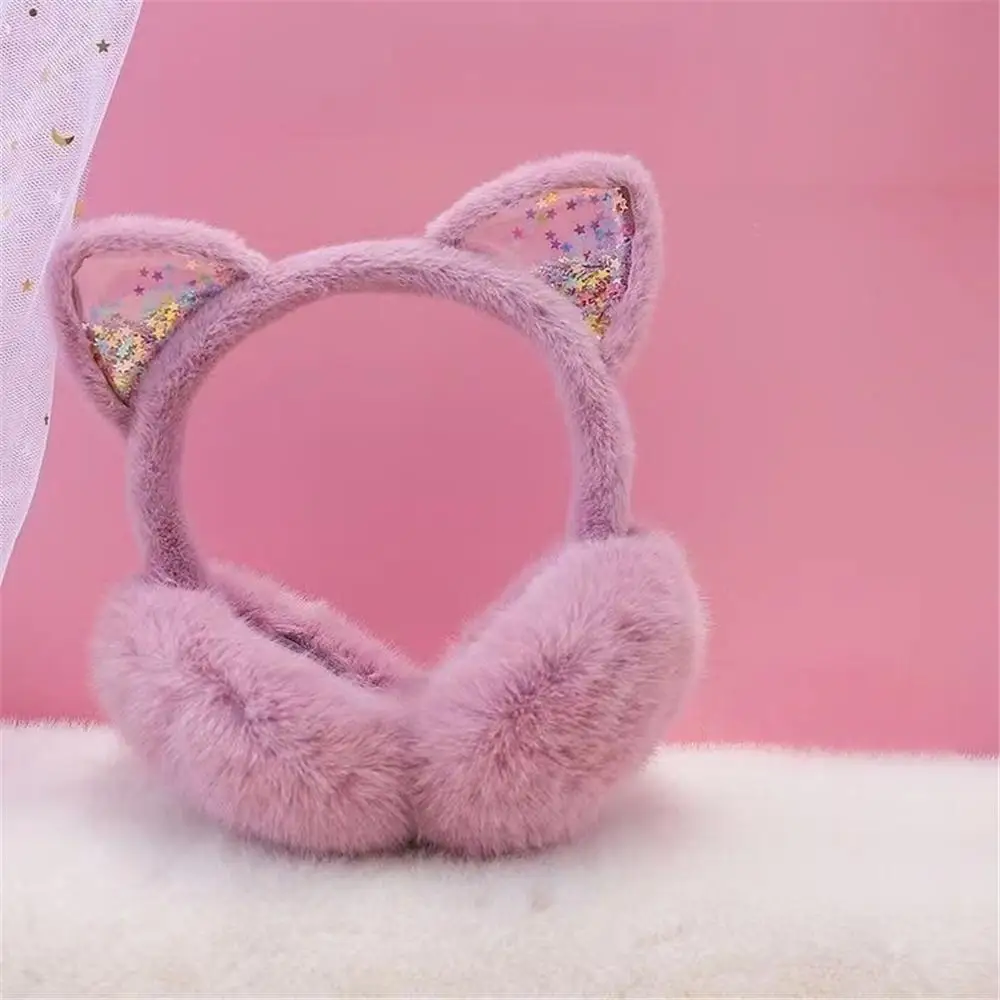 Winter Soft & Warm Animal Earmuffs Cat Ears Foldable Ear Warmers Furry Fleece Ear Covers for Kids Girls