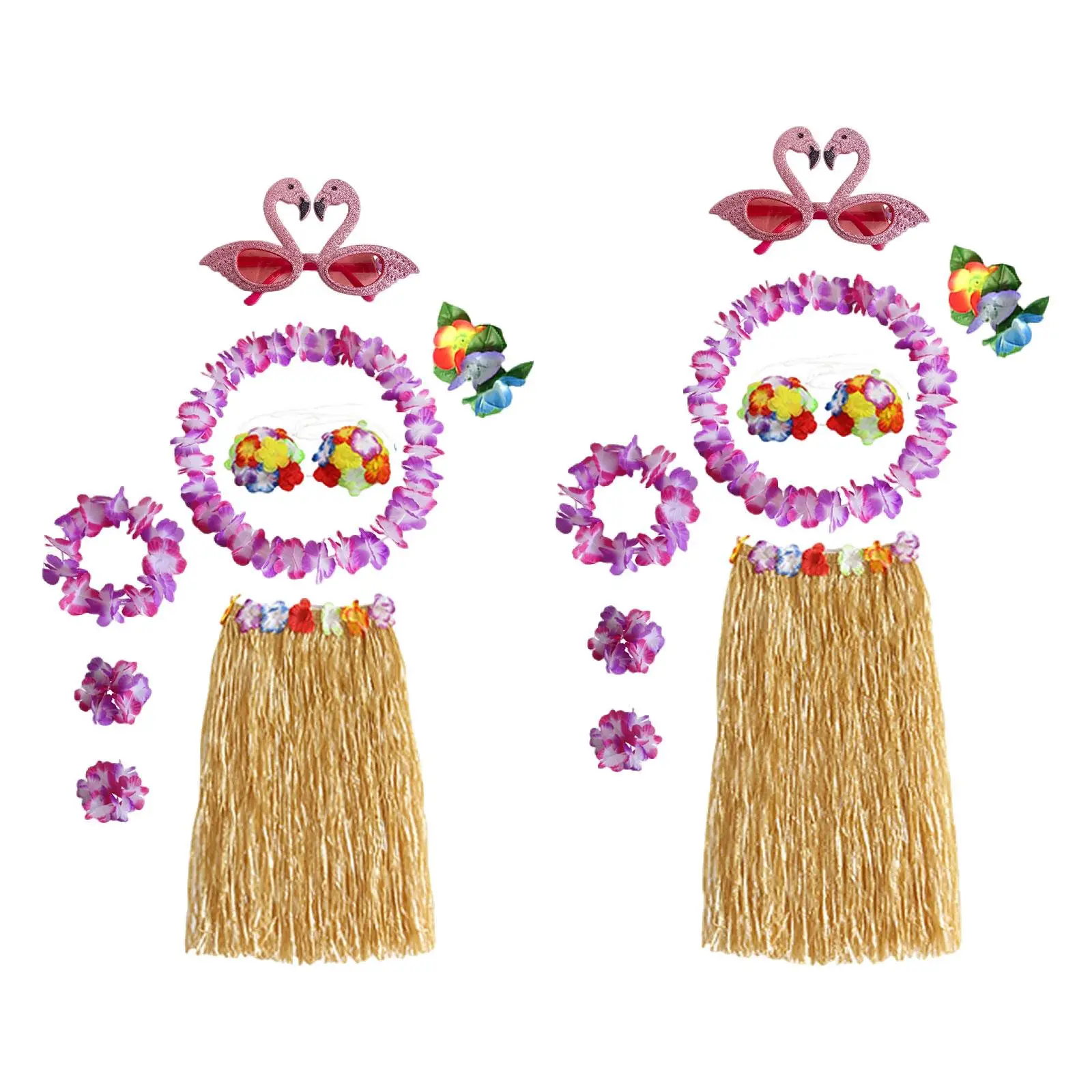Zestaw kostiumu tancerki hawajskiej ze spódnicą z trawy na festiwal, bal przebierańców, plażę