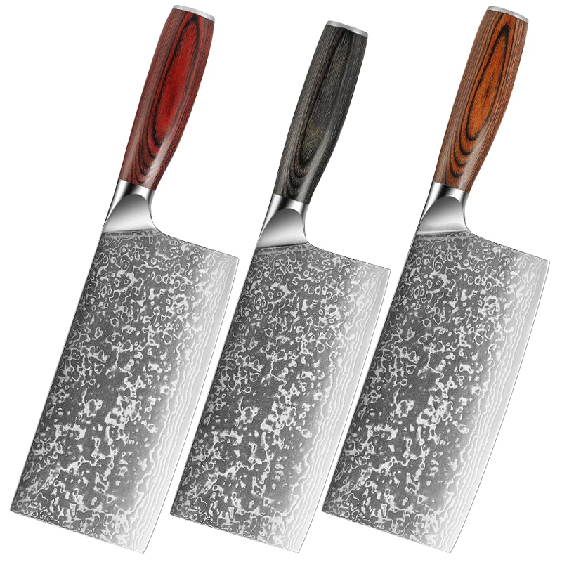 TJ POP 7 Inch Chinese Cleaver Knife 67 Layer Damascus Steel Kitchen Knives Pakkawood Handle Sharp Home Meat Slicing Chef's knife