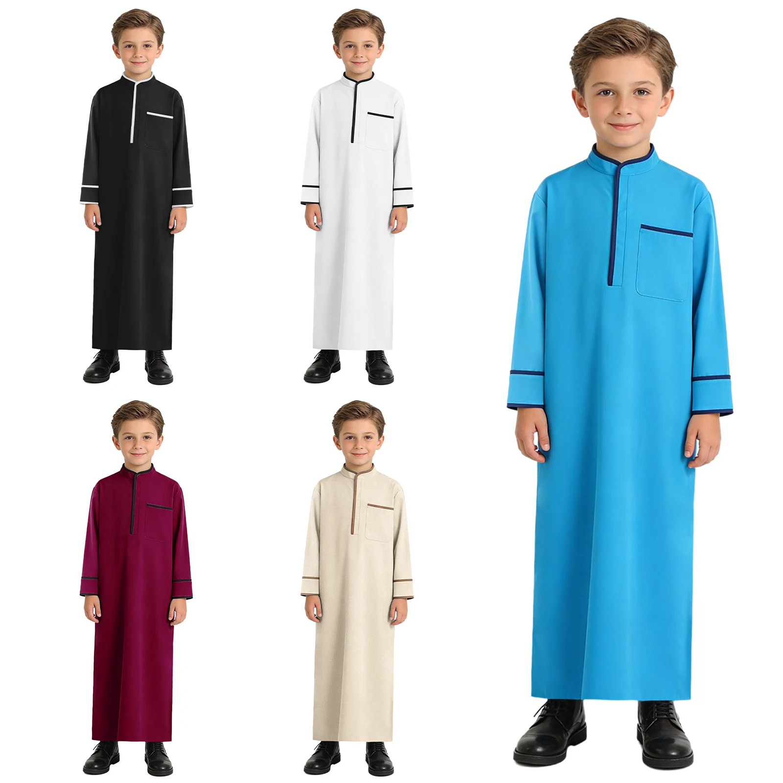 Islamic Kids Long Sleeve Robe Ramadan Abaya Muslim Kaftan Eid Turkey Children Clothing Arabia Boys Jubba Thobe Middle East Dress