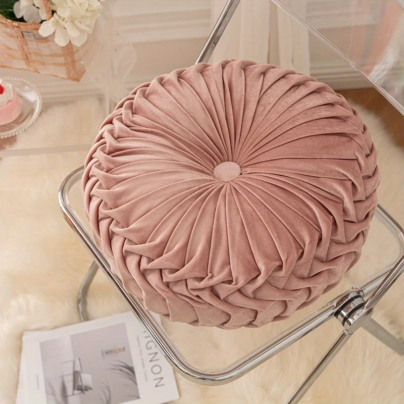 قطعة واحدة من وسادة على شكل يقطين، وسادة مخملية بلون نقي، مناسبة لغرفة المعيشة، شكل دائري، وسادة نافذة داخلية